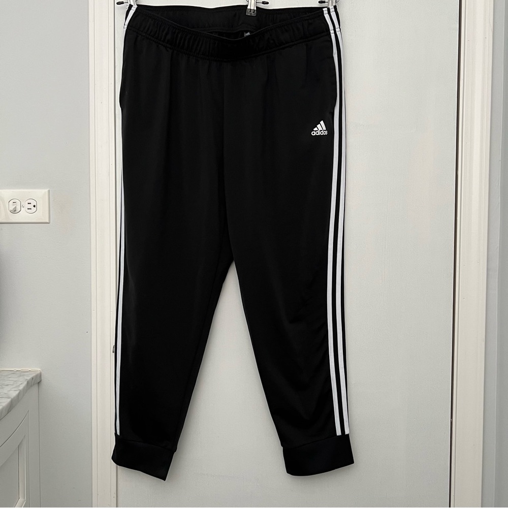 Adidas. Tricot Track Pants. Size 22/24. Black/White Striped. Like New